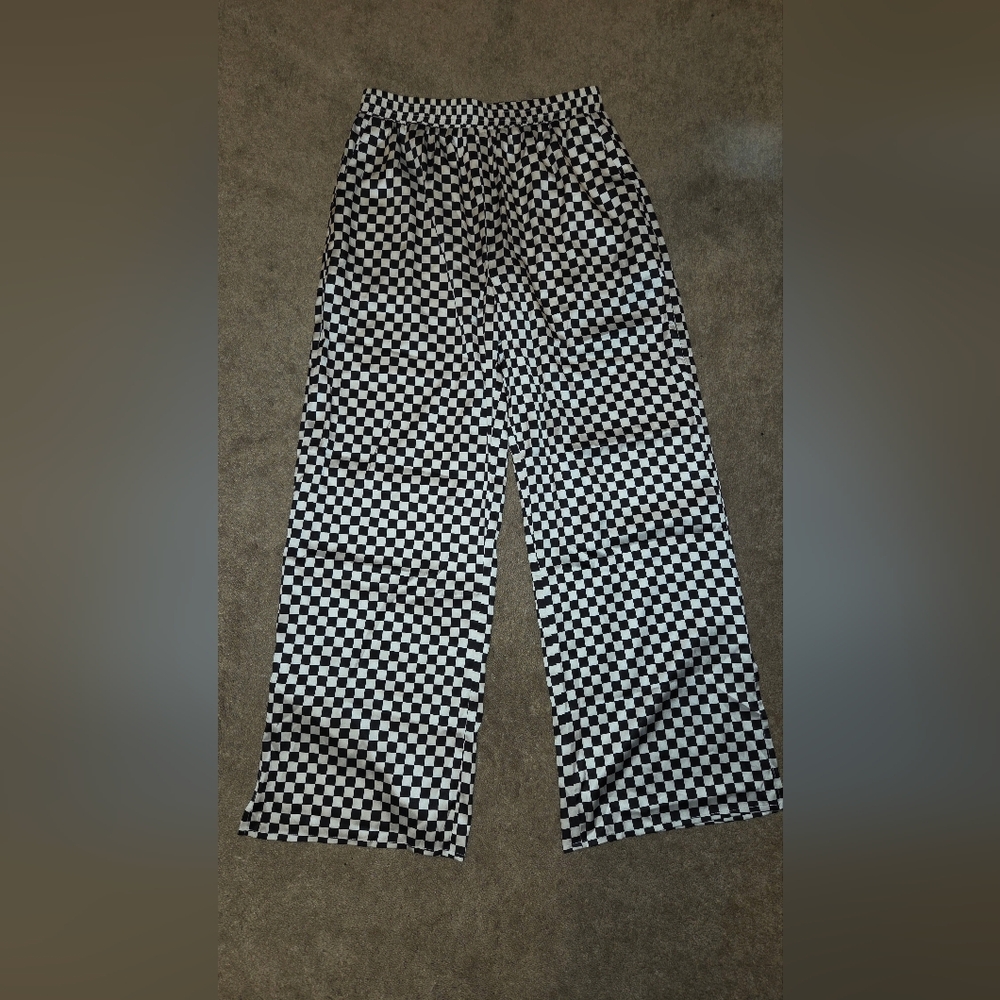 Black and White Checkerboard Wide Leg Pants